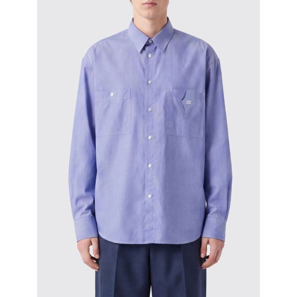 Celine Men Celine Cotton Shirt With Embroidered Triomphe Logo On The Pocket